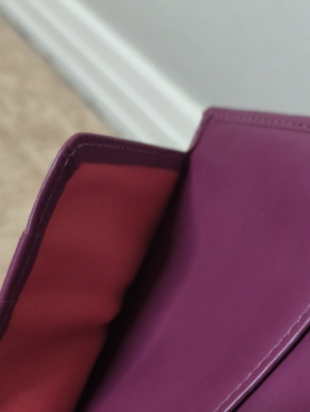 Coach small Planner. Pink Leather Snap Wallet With Dark Purple Trim. - Picture 8 of 16